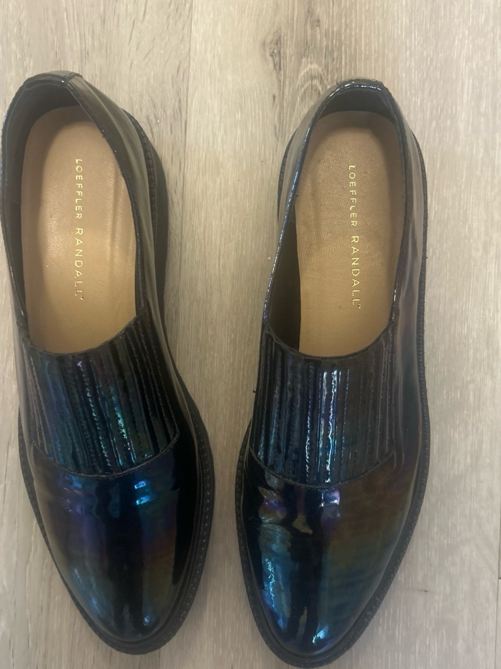 Loeffler Randall Iridescent Black Patent Loafers